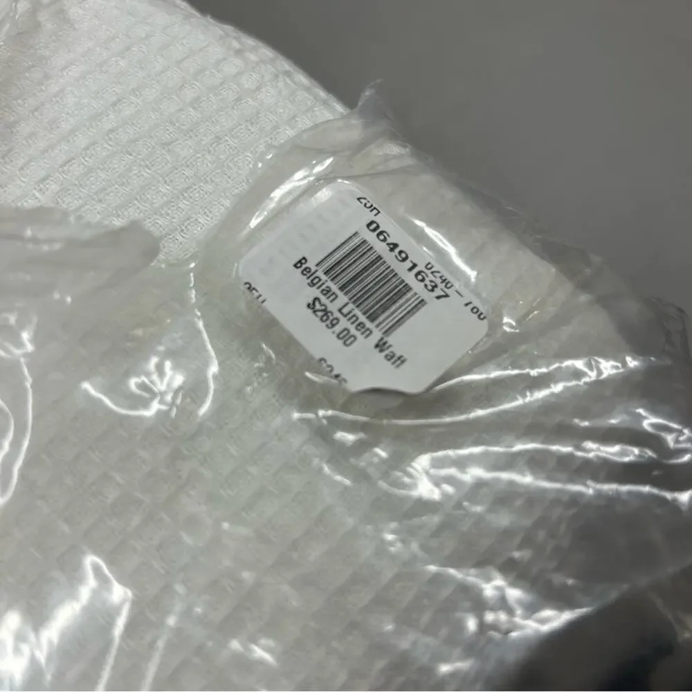 Pottery Barn Belgian Flax Linen Waffle Wave Quilt Full Queen Bedding White NWT